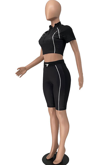 Pure Color Zipper Casual Sport Shorts Sets BE8032