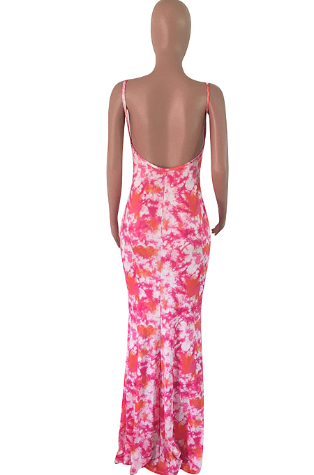 Euramerican Fashion Backless Print  Long Dress OMM1061 