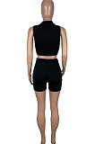 Pure Color Black White Letter Sleeveless Shorts Sets KXL834