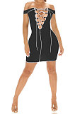 Sexy Half Open Collar Bind Pit Bar A Word Shoulder Cultivate One's Morality Mini Dress BE8036
