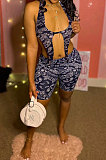 Sexy Halter Neck Backless Printing Shorts Sets BE8029