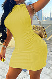 SUPER WHOLESALE | Halter Neck Knotted Strap Cultivate One's Morality Sexy Mini Dress Q870