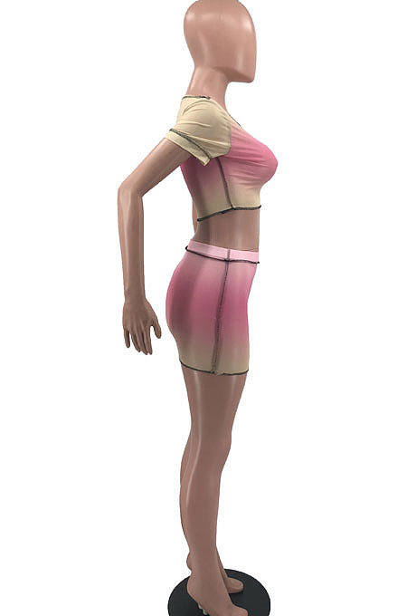 Sexy Casual Gradient Color Net Yarn Two-Pieces MQX2353