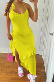 Pure Color Flounce Shirred Detail Midi Dress NK245