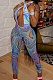 Fashion Print Cultivate One's Morality Hang A Neck Jumpsuits F8363