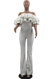 Fashion Casual Pure Color Flanging Flare Jumpsuits W8385 