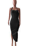 Pure Color Flounce Shirred Detail Midi Dress NK245