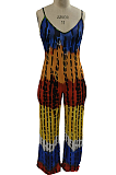 Casual Summer Tie-Dye Print Deep V-Neck Halter Jumpsuits SFM0257-1