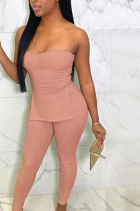 Sexy One Shoulder Slit-back Split High Waist Casual Pantsuit SFM0261