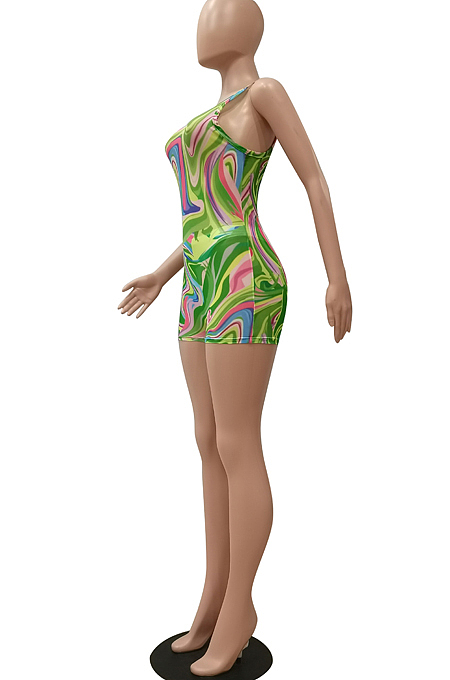 Fashion Print Cultivate One's Morality Casual Zipper Jumpsuits CM2137