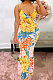 Euramerican Condole Belt Printing Deep V Backless Sexy Long Dress JZH8045
