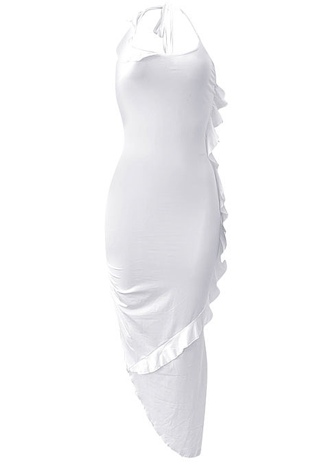 Pure Color Flounce Shirred Detail Midi Dress NK245