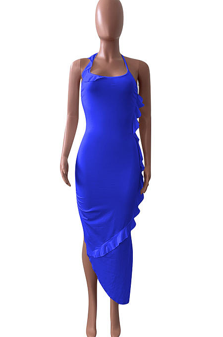 Pure Color Flounce Shirred Detail Midi Dress NK245