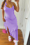 Pure Color Flounce Shirred Detail Midi Dress NK245
