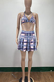 Plaid Printing Casual Chest Wrap Skirts Sets AMM8353