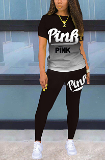 Letter Print Home Dress Gradient Ramp Short Sleeve Long Pants Sets SFM0259