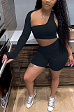 One Shoulder Sexy Hollow Sport Long Sleeve Shorts Sets SFM0258