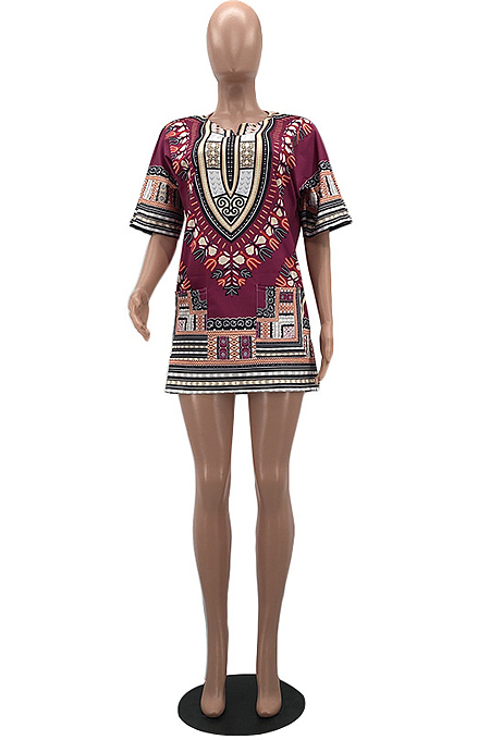 Fashion Casual Summer African Totem Dress W8389 