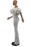 Fashion Casual Pure Color Flanging Flare Jumpsuits W8385 
