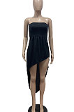 Trendy Sexy Bandeau Bra Loose Pure Color Mini Dress GHH041