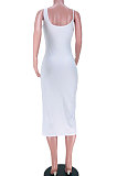 Condole Belt Sleeveless Zipper Open Fork Midi Dress JZH8057