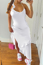 Pure Color Flounce Shirred Detail Midi Dress NK245