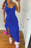 Pure Color Flounce Shirred Detail Midi Dress NK245