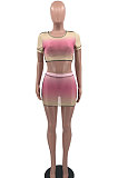 Sexy Casual Gradient Color Net Yarn Two-Pieces MQX2353