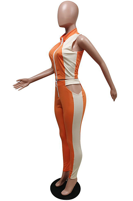Fashion Spliced Zipper Sports Two-Piece F8361