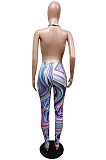 Fashion Print Cultivate One's Morality Hang A Neck Jumpsuits F8363