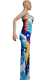 Euramerican Positioning Print Sling Open Fork Long Dress SDE2119