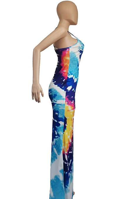 Euramerican Positioning Print Sling Open Fork Long Dress SDE2119