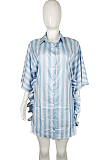 Casual Stripe Flornce Loose Sports Shirt Dress L0350