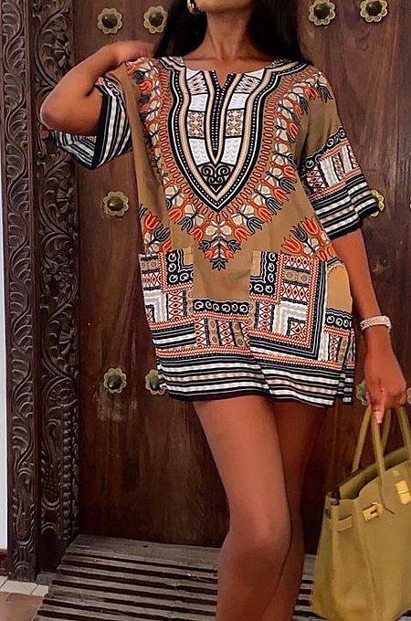 Fashion Casual Summer African Totem Dress W8389 