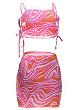 Women Sleeveless Printing Open Fork Casual Skirts Sets JZH8055