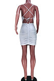 Women Pure Color Hollow Out Ruffle Mini Dress JHZ8053