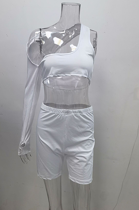 One Shoulder Sexy Hollow Sport Long Sleeve Shorts Sets SFM0258