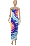 Euramerican Positioning Print Sling Open Fork Long Dress SDE2119