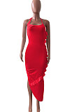 Pure Color Flounce Shirred Detail Midi Dress NK245