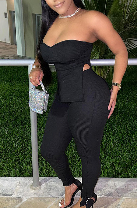 Sexy One Shoulder Slit-back Split High Waist Casual Pantsuit SFM0261
