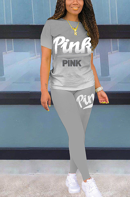Letter Print Home Dress Gradient Ramp Short Sleeve Long Pants Sets SFM0259