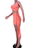 Backless Condole Belt Cross Zipper Casual Skirts Sets JZH8059