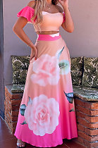 Euramerican Women Hurnt Flower Skirts Sets JZH8048