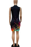 Women Fashion Casual Splash-Ink Lips Butterfly Printing Mini Dress GHH050