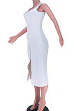 Condole Belt Sleeveless Zipper Open Fork Midi Dress JZH8057