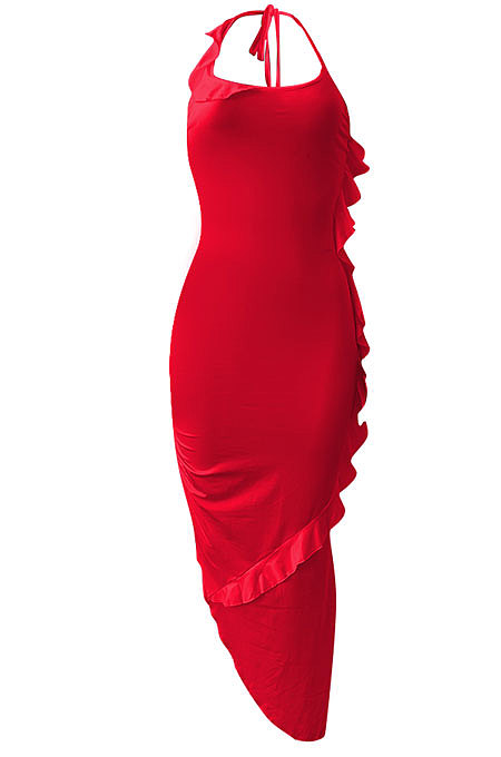Pure Color Flounce Shirred Detail Midi Dress NK245