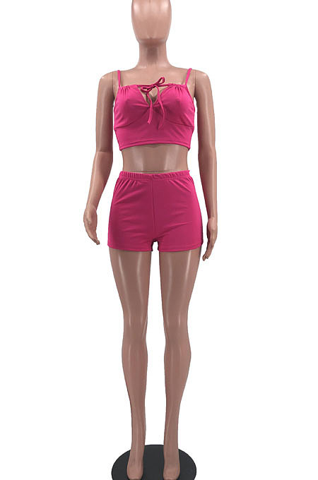 Pure Color Bind Condole Belt Backless Shorts Sets MQX2352