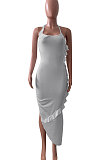 Pure Color Flounce Shirred Detail Midi Dress NK245