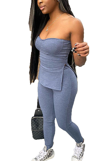 Sexy One Shoulder Slit-back Split High Waist Casual Pantsuit SFM0261