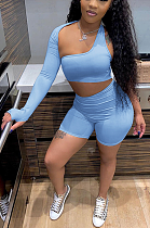 One Shoulder Sexy Hollow Sport Long Sleeve Shorts Sets SFM0258